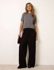 Shirred Waist Pleated Wide Leg Trousers