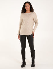 Foil Leaf Print Round Neck Jumper