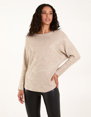 Foil Leaf Print Round Neck Jumper