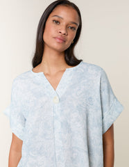 Printed V Neck Button Top