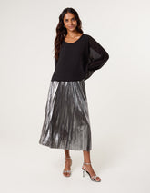 Metallic Pleated Tulle Skirt