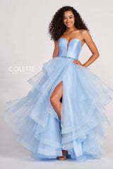 Colette CL2006 Glitter Flounce Formal Prom Long Ball Gown