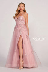 Colette CL2062 Glitter Long Formal Applique Prom Dress