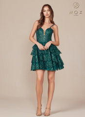 Nox Anabel E914 Homecoming A Line Glitter Applique Short Cocktail Dress