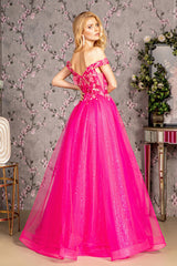 Long Formal 3D Flower A line Prom Dress