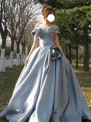 Cute Ball Gown Sweetheart With Flowers Blue Long Party Gowns Prom Dresses N2029