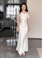 Simple Mermaid Off The Shoulder White Long Prom Gown Party Wear Fashion Dresses N1822