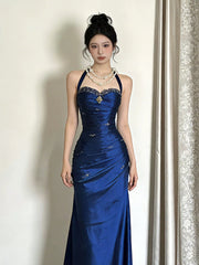 Royal Blue Mermaid Long Prom Dress Beaded Vintage Evening Dress AB1822