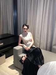 Sexy Prom Dresses Mermaid High Neck Black Velvet With Beading Long Formal Dress N3162
