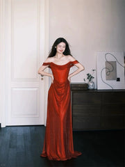 Sparkly Prom Dresses Mermaid Off The Shoulder Red Sequin Long Formal Evening Dress N3921