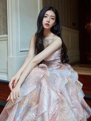Cute Prom Dresses Ball Gown Sweethart Pink With Ruffles Long Formal Evening Dress N3927