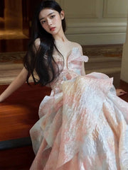 Cute Prom Dresses Ball Gown Sweethart Pink With Ruffles Long Formal Evening Dress N3927