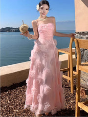 Pretty Prom Dresses A line Spaghetti Strap Pink Tulle Long Formal Evening Dress N3982