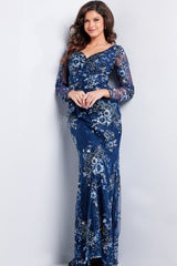 Jovani 36399 Long Sleeve Formal Mermaid Evening Dress