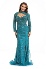 High Couture NR2247 Long Sleeve Formal Beaded Prom Gown