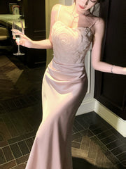 Sexy Mermaid Spaghetti Straps Pink Satin Prom Dresses Wedding Guest Dress 20th Birthday Outfits AB2464