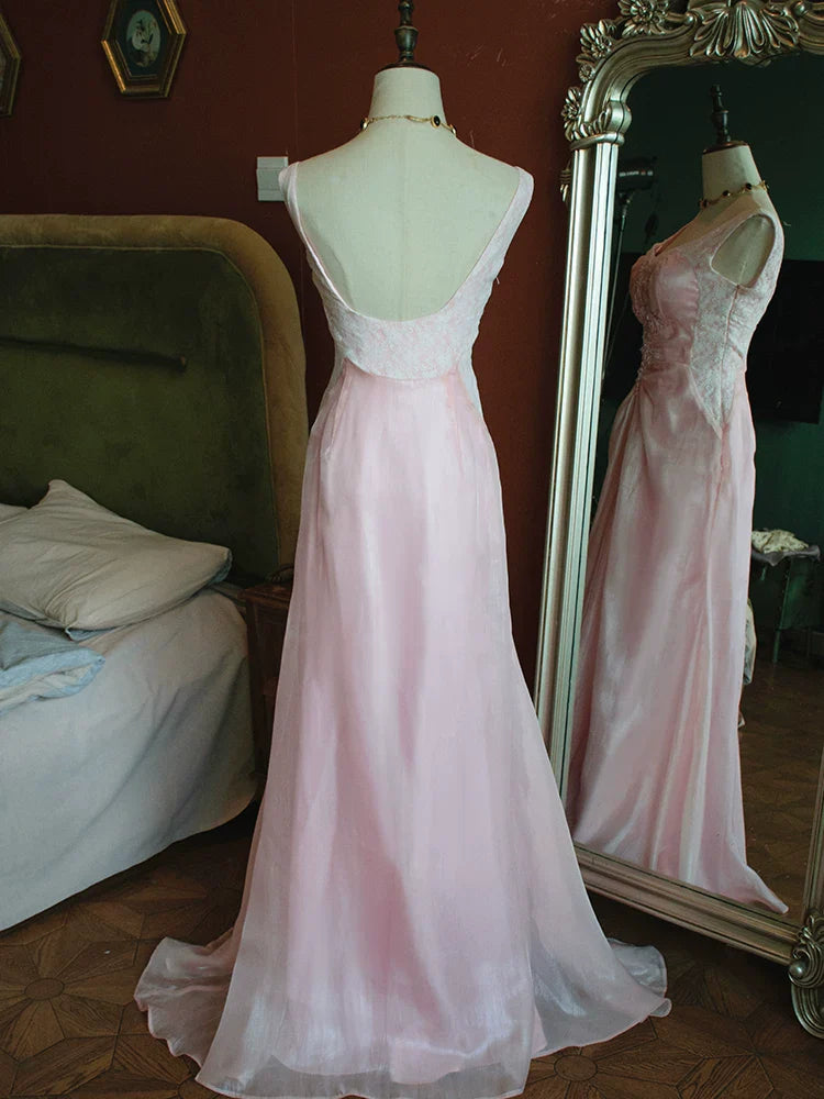 Vintage 1960s Mermaid V Neck Pink With Ruffles Lace Prom Dresses Inspiration Long Party Evening Dress 18th Birthday Outfits AB2379