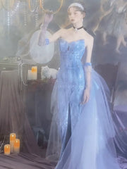 Sparkly Mermaid Sweetheart Sequins With Slit Blue Prom Dresses Inspiration Long Party Night Gowns 20th Birthday Outfits AB2302