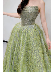 Princess Ball Gown Strapless Green Sequins Bodice Prom Dresses Inspiration Long Party Night Gowns 20th Birthday Outfits AB2263
