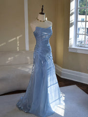 Vintage Mermaid Strapless Blue Long Prom Dresses With Pleated Inspiration Party Night Evening Dress 18th Birthday Outfits AB2369