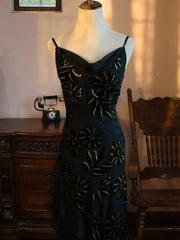 Vintage 1960s Mermaid Spaghetti Straps Black Chiffon Prom Dresses Inspiration Long Party Evening Dress 18th Birthday Outfits AB2387