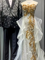Sparkly Mermaid Sweetheart Gold Sequins Prom Dresses Inspiration Long Party Night Gowns 19th Birthday Outfits AB2260