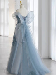 Modest Ball Gown Spaghetti Straps Dusty Blue Tulle Prom Dresses Inspiration Long Party Night Evening Dress 20th Birthday Outfits AB2332