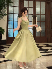 Elegant A line Square Neck Green Satin Ankle Length Prom Dresses 17th Nigh Party Birthday Outfits AB2481