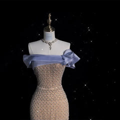 Modest Prom Dresses Aesthetic Mermaid Off The Shoulder Champagne Inspiration With Short Sleeves Long Party Formal Gown AB2334