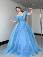 Princess Ball Gown Off The Shoulder Blue Prom Dresses Inspiration Long Party Night Gowns 20th Birthday Outfits AB2240