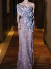Modest Mermaid Strapless Sleeveless Sequins Prom Dresses Inspiration Long Party Evening Dress 21st Birthday Outfits AB2286
