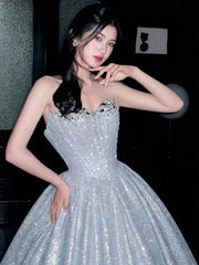Sparkly Ball Gown 2026 Strapless Blue Sequins Prom Dresses Inspiration Long Party Night Evening Gowns 19th Birthday Outfits AB2265