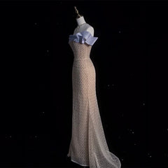Modest Prom Dresses Aesthetic Mermaid Off The Shoulder Champagne Inspiration With Short Sleeves Long Party Formal Gown AB2334