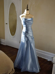 Vintage Mermaid Strapless Blue Long Prom Dresses With Pleated Inspiration Party Night Evening Dress 18th Birthday Outfits AB2369