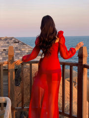 Modest Mermaid Sweetheart Red Satin Long Sleeves Prom Dresses Wedding Guest Dress 16th Birthday Outfits AB2447