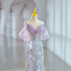 Modest Mermaid Off The Shoulder Lilac Sequins Prom Dresses Inspiration Long Party Night Evening Dress 19th Birthday Outfits AB2319