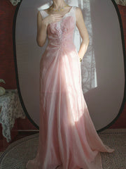Vintage 1960s Mermaid V Neck Pink With Ruffles Lace Prom Dresses Inspiration Long Party Evening Dress 18th Birthday Outfits AB2379
