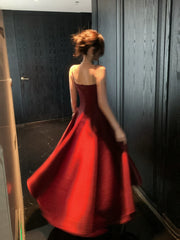 Modest A line Spaghetti Straps Burgundy Satin Prom Dresses Wedding Guest Dress 20th Party Birthday Outfits AB2429