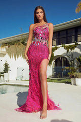 Portia and Scarlett PS23273 Long One Shoulder Beaded Prom Dress