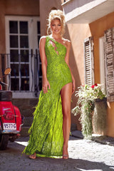 Portia and Scarlett PS23282 Long One Shoulder Feather Skirt Prom Dress