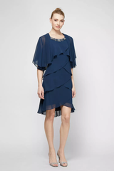 SL Fashions 112296 Tiered Chiffon Jacket Short Dress