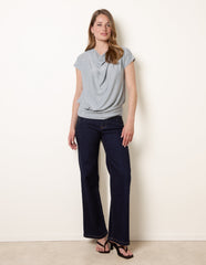 Metallic Cowl Neck Draped Top