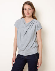 Metallic Cowl Neck Draped Top