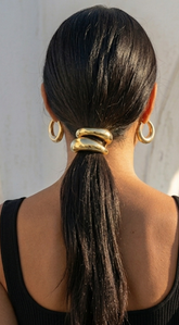 Elegant Gold Toned Double Half Loop Hair Tie - Gold