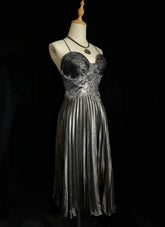 Beautiful Prom Dresses Inspo A line Spaghetti Strap Grey Satin With Lace tea Length For Women Formal Dress N3204
