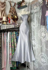 Vintage Mermaid Spaghetti Strap Grey Formal Gowns Long Prom Dresses N1952