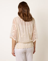 Floral Lace Butterfly Sleeve Blouse