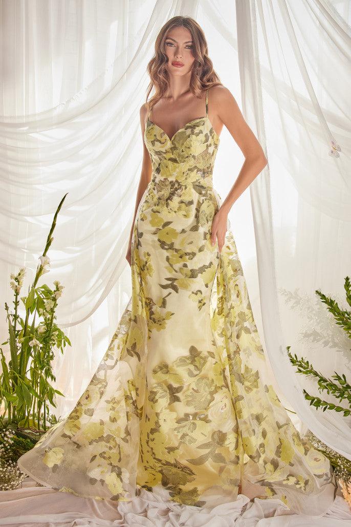 Andrea & Leo A0770 Spaghetti Strap with Organza Print Prom Dress
