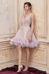 Andrea & Leo A1012 Short Beaded Feather Cocktail Dress