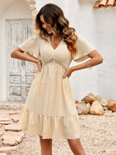 EMILIANA SHORT SLEEVE BABYDOLL MINI DRESS - APRICOT